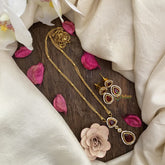 Vriksham Premium Tear Drop Dual pendant Chain-Red-G16345